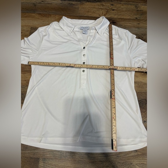Carmen Marc Valvo White Collared 3/4 Sleeve Blouse - Picture 2 of 6